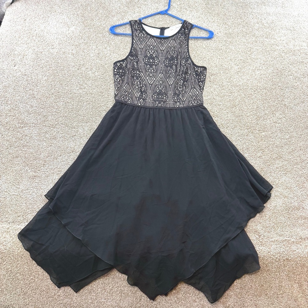 Socialite Womens Black Lace Bodice Handkerchief Sleeveless Dress Witchy Gothic